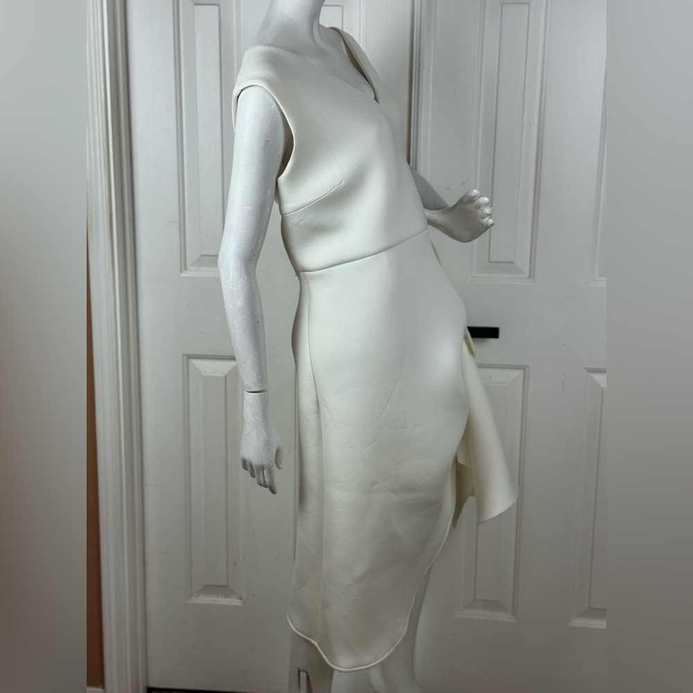 Terramina Cream Asymmetrical Sheath Dress V-Neck Flutter - Picture 15 of 16